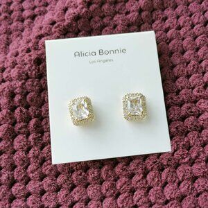 Alicia Bonnie Gold White Crystal Aurora Stud Earrings NEW